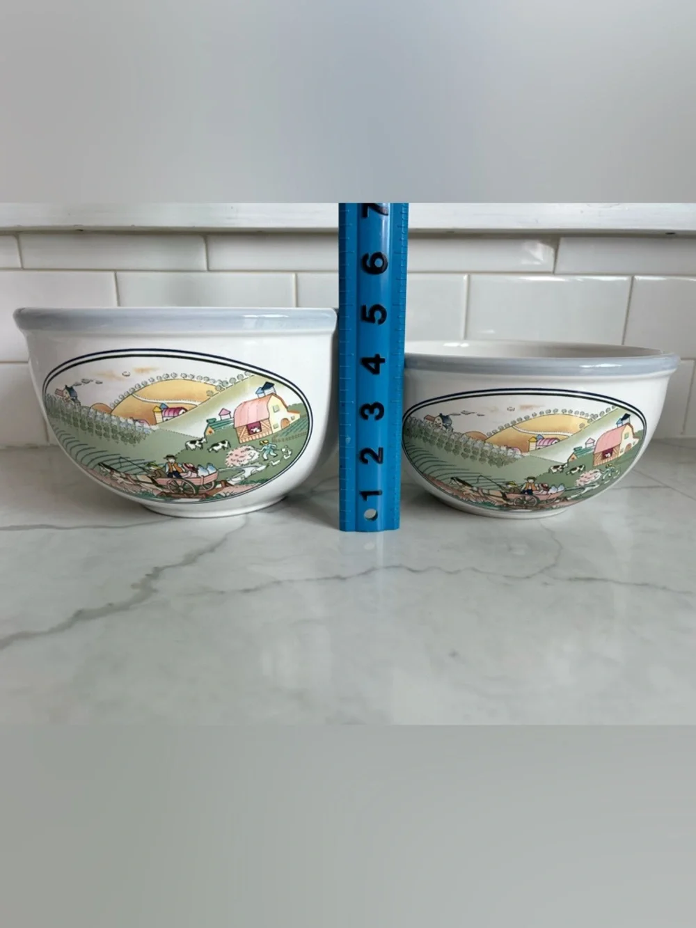 VTG Studio Nova Homecoming Nesting Mixing Bowls Set of 2 Country Farm Stoneware
